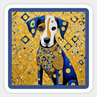 Gustav Klimt Style Dog with Blue and Gold Geometric Patterns Sticker